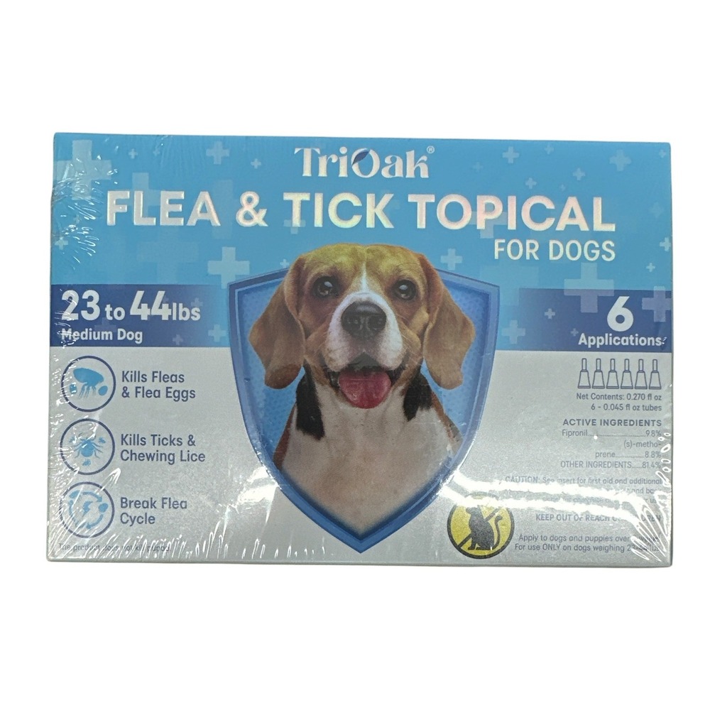 TriOak Flea and Tick Topical for Medium Dogs 23-44 lbs 6 Applications Exp 2028